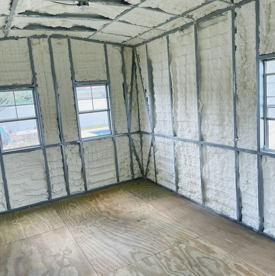 Closed-cell spray foam insulation applied to wall cavities in a residential project in Moultrie